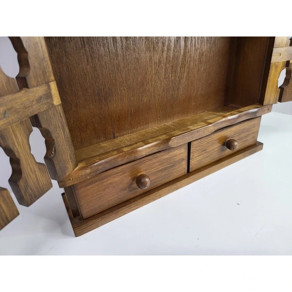 Vintage Wooden Wall Spice Rack Apothecary Cabinet Lattice Doors Drawers Taiwan